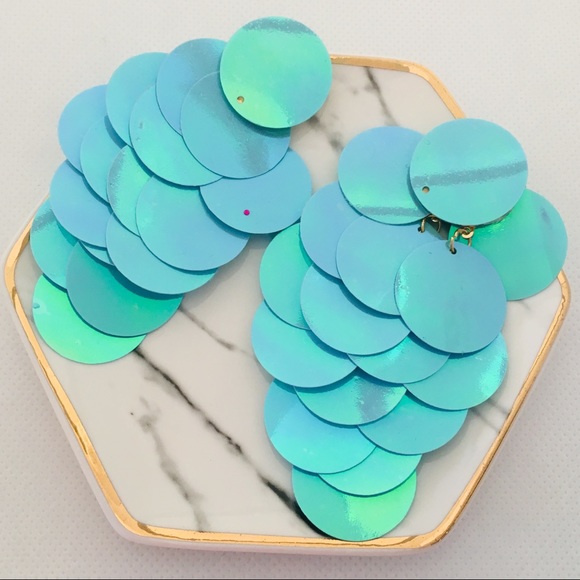 Large Paillette Mermaid Fish Scale Earrings - Picture 4 of 7